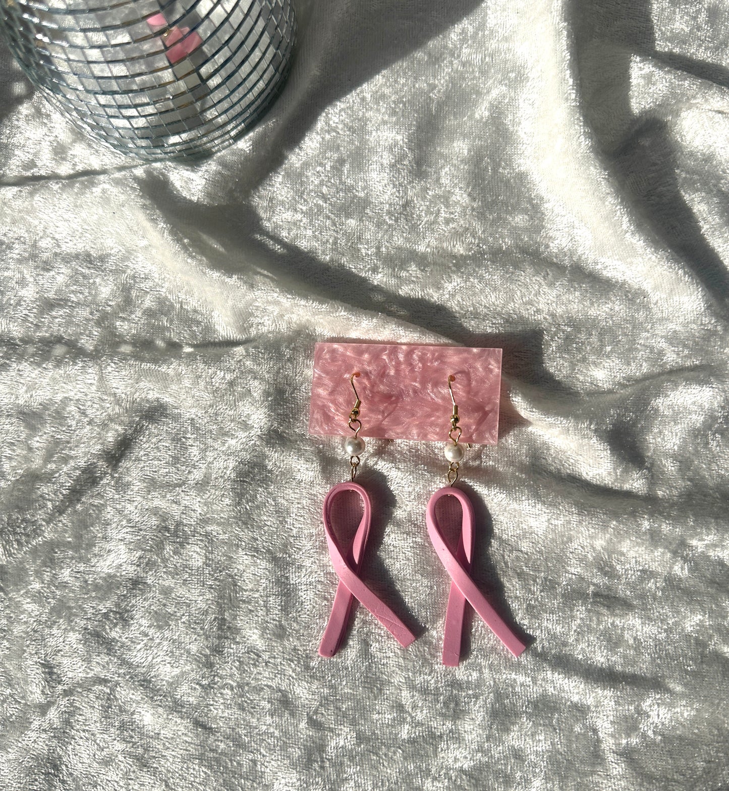 Pink ribbon statement earrings