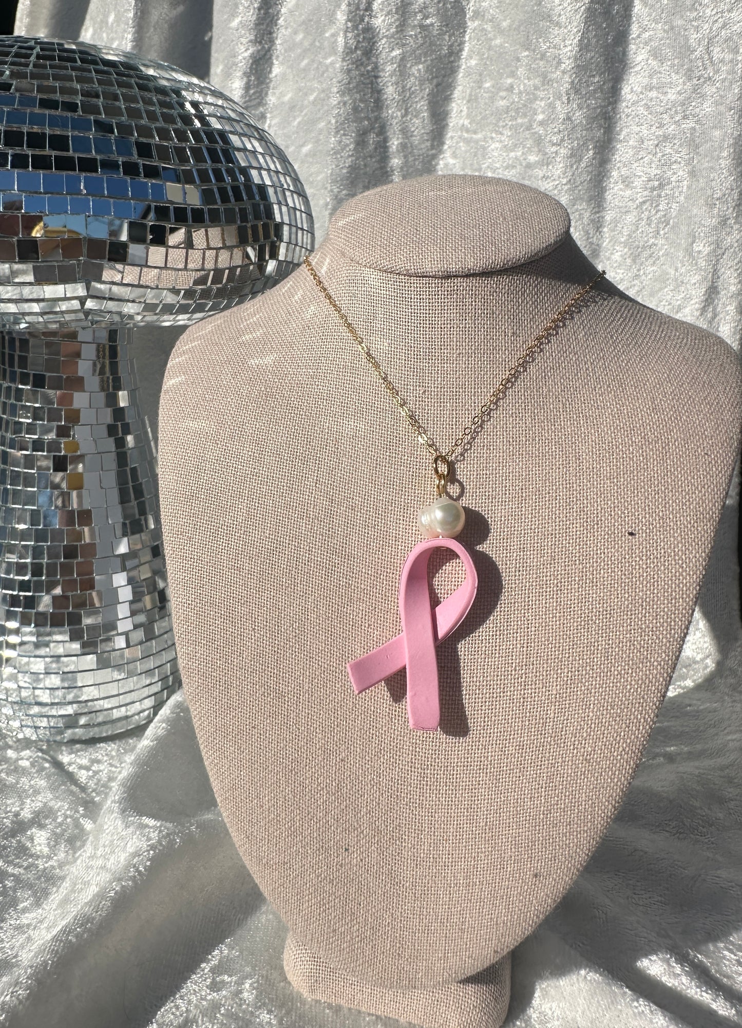 Pink ribbon necklace