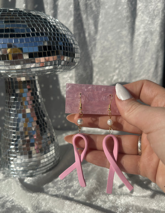 Pink ribbon statement earrings
