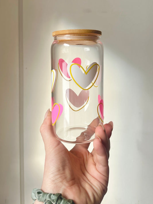 Layered heart 16 oz cup with lid and straw