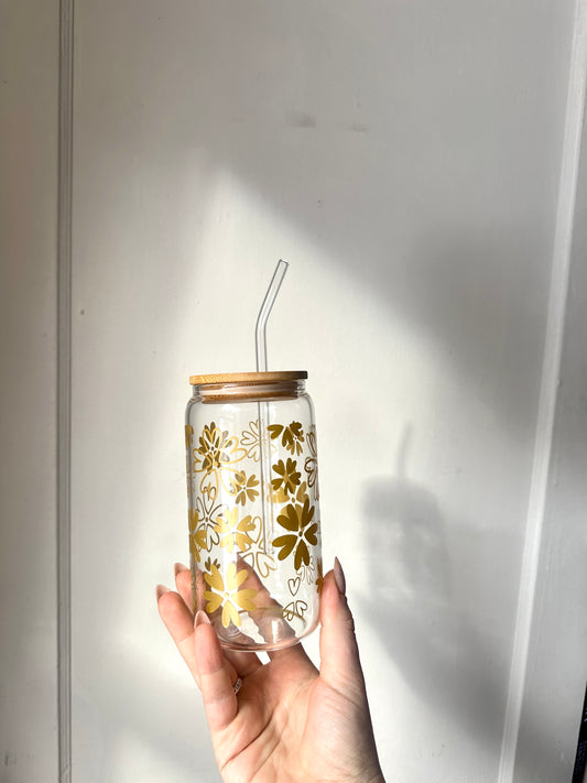 Gold floral 16 oz cup
