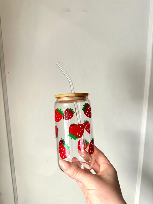 Strawberry 16 oz glass cups