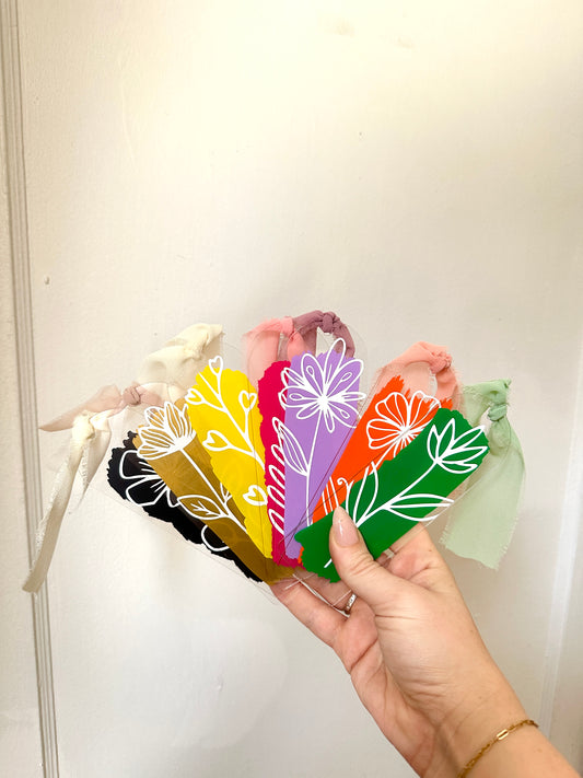 floral acrylic bookmarks with ribbon